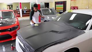 How to vinyl wrap Dodge Challenger Hood EnhancedAutomotive [upl. by Hawley]