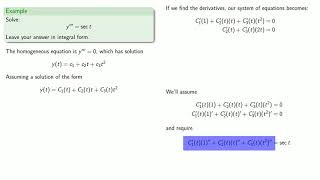 Variation of Parameters Higher Order Equations [upl. by Niac]