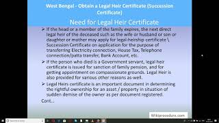 West Bengal  Obtain A Legal Heir Certificate Succession Certificate [upl. by Clovis]