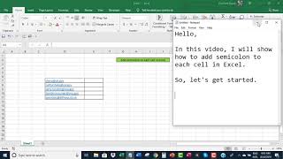 Add semicolon to each cell in Excel [upl. by Tolecnal806]