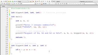 C Program To Find Biggest of Three Numbers using Function [upl. by Akedijn]