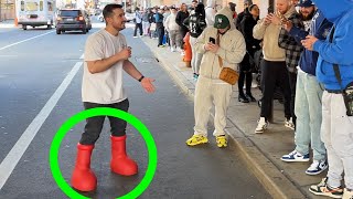 Wearing MSCHF Big Red Boots to Sneaker Con [upl. by Jolyn]