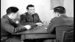 German Colonel Otto Skorzeny interrogated by a US Army captain in Germany discusHD Stock Footage [upl. by Eizeerb589]