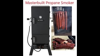 Masterbuilt Propane Smoker Review  AssemblySeasoningCooking [upl. by Duile]