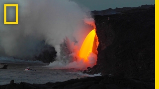 Spectacular Lava quotWaterfallquot Pours Into the Ocean  National Geographic [upl. by Wilber10]