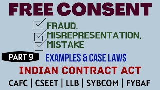 Fraud  Misrepresentation  Mistake  Free Consent  Indian Contract Act  Caselaws  Example [upl. by Derdle18]