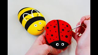 Easy Ladybug and Bumblebee Painted Rocks  StepbyStep Tutorial [upl. by Anselmo]