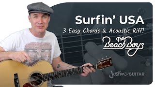 Surfin USA Easy 3Chord Guitar Lesson  The Beach Boys [upl. by Lonier]