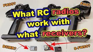 What RC radio transmitter works with what receiver Futaba Sanwa Spektrum FHSS DSM2 DSMR [upl. by Yenruoc]