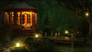 Gazebo Ambience w Relaxing Swamp Sounds at Night Gentle River Frogs Crickets and Nature Sounds [upl. by Asnarepse]