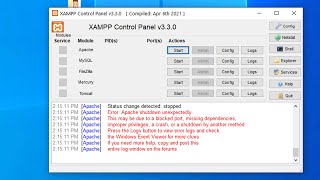 XAMPP Error Apache shutdown unexpectedly Fix [upl. by Peppel]