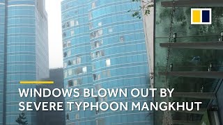 Windows blown out as Typhoon Mangkhut hammers Hong Kongs Kowloon [upl. by Otis]