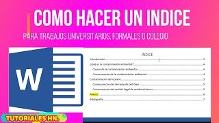 COMO HACER UN INDICE EN WORD CON NORMAS APA COMO CREA TABLA DE CONTENIDO AUTOMATICAMENTE [upl. by Esilenna]