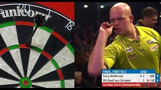 INCREDIBLE DARTS Michael van Gerwen v Gary Anderson 2015 German Darts Championship HD [upl. by Inahpets]