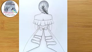 How to draw a girl with beautiful dress for beginners  Pencil Sketch  Drawing Tutorial [upl. by Ahras]