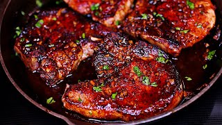 One Pan Honey Garlic Pork Chops Recipe [upl. by Bitthia]