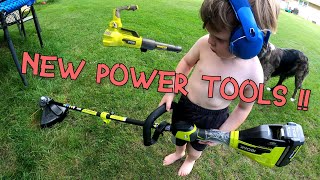 NEW POWER GARDENING TOOLS FOR KIDS  String Trimmer Leaf Blower [upl. by Ripleigh]