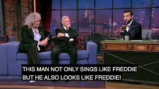 Brian May amp Roger Taylor talk about Marc Martel on Russian TV Вечерний Ургант [upl. by Aridatha]