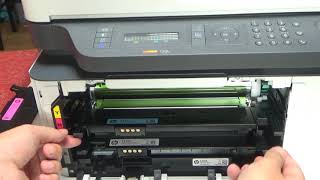 HP Color Laser MFP 179fnw 178nw Remove install replacing toner cartridge [upl. by Akeylah134]