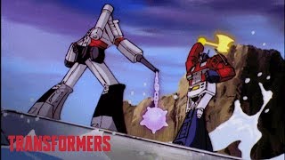 Optimus Prime vs Megatron Top 5 Fights  Series Mashup  Generation 1  Transformers Official [upl. by Hausmann]