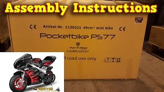 Pocket Bike Mini Moto 50cc  Unboxing  Full Assembly Instructions PS77 from Nitro Motors [upl. by Akimert]