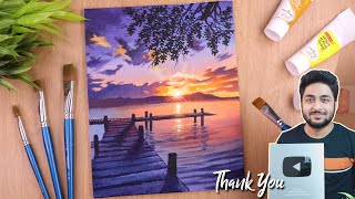 Acrylic painting idea landscape painting of sunset and river side dock [upl. by Ettenwahs]