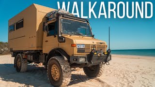 WALKAROUND  EXARMY UNIMOG 4X4 TRUCK converted to DIY EXPEDITION VEHICLE CAMPER [upl. by Airec]