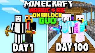 We Survived 100 Days On ONE BLOCK In Hardcore Minecraft  DUO 100 Days [upl. by Emirej548]