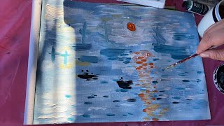 PAINT DAILY  MONET Impression Sunrise Acrylic Painting Tutorial [upl. by Otinauj]