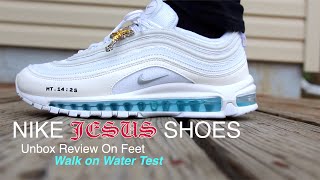 Nike air max Jesus MSCHF Walk on Water Unboxing Review On feet [upl. by Lezah544]