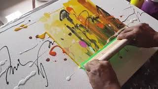 Abstract painting  Just using rubber Squeegee  Acrylics  Demonstration [upl. by Andaira88]