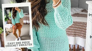 Easy 1 Piece V Stitch Pullover  Crochet Pattern [upl. by Notyrb]