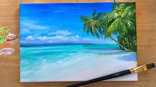 ACRYLIC PAINTING TUTORIAL  HOW TO PAINT A TROPICAL BEACH🌴 STEP by STEP🌴🎨 [upl. by Kurman]