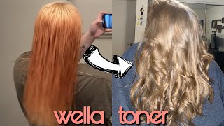 TONING ORANGE HAIR WITH WELLA T14 amp 050  Sara Lynn [upl. by Suoivatram]