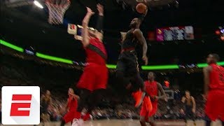 LeBron James throws down epic dunk on Jusuf Nurkic  ESPN [upl. by Macknair]