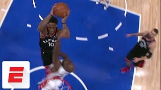 DeMar DeRozans absurd coasttocoast dunkand1 gives Raptors lead with 46 seconds left  ESPN [upl. by Hluchy]